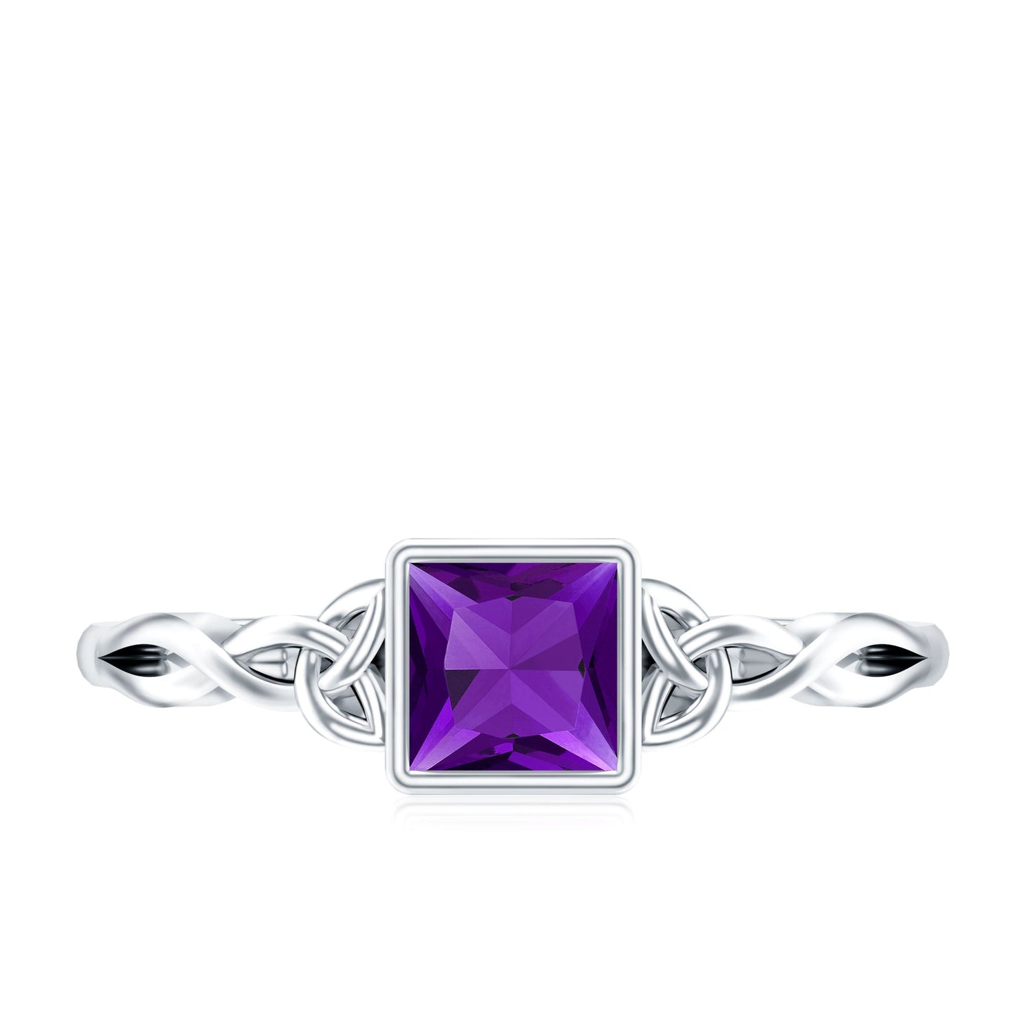 1.2 Carat Princess Cut Amethyst Promise Ring with Celtic Knot