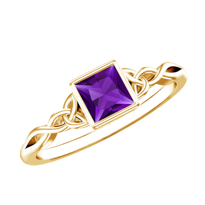 1.2 Carat Princess Cut Amethyst Promise Ring with Celtic Knot