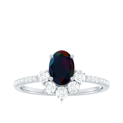 Oval Black Opal and Diamond Half Halo Engagement Ring