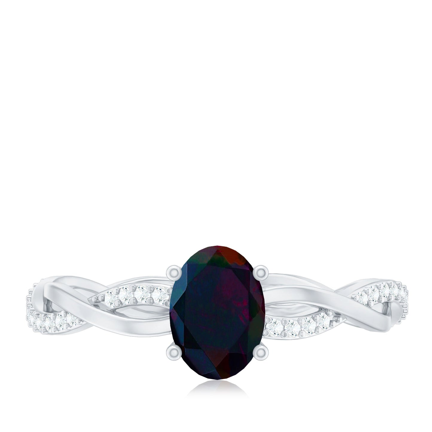 Oval Black Opal and Diamond Braided Engagement Ring