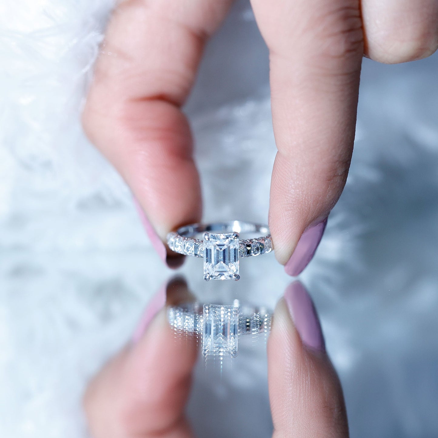 1.8 Carat Emerald Cut Lab Grown Diamond Engagement Ring with Accent