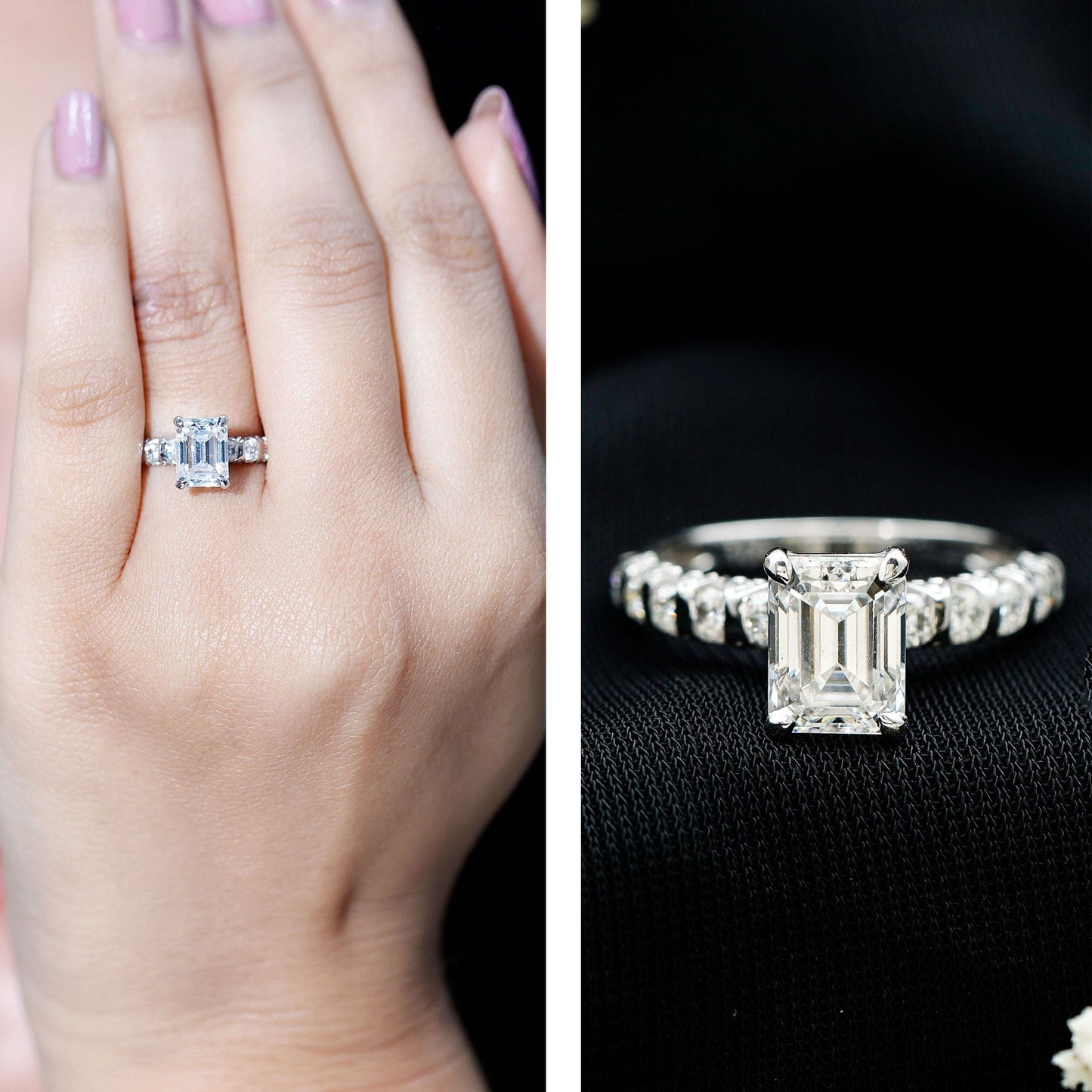 1.8 Carat Emerald Cut Lab Grown Diamond Engagement Ring with Accent