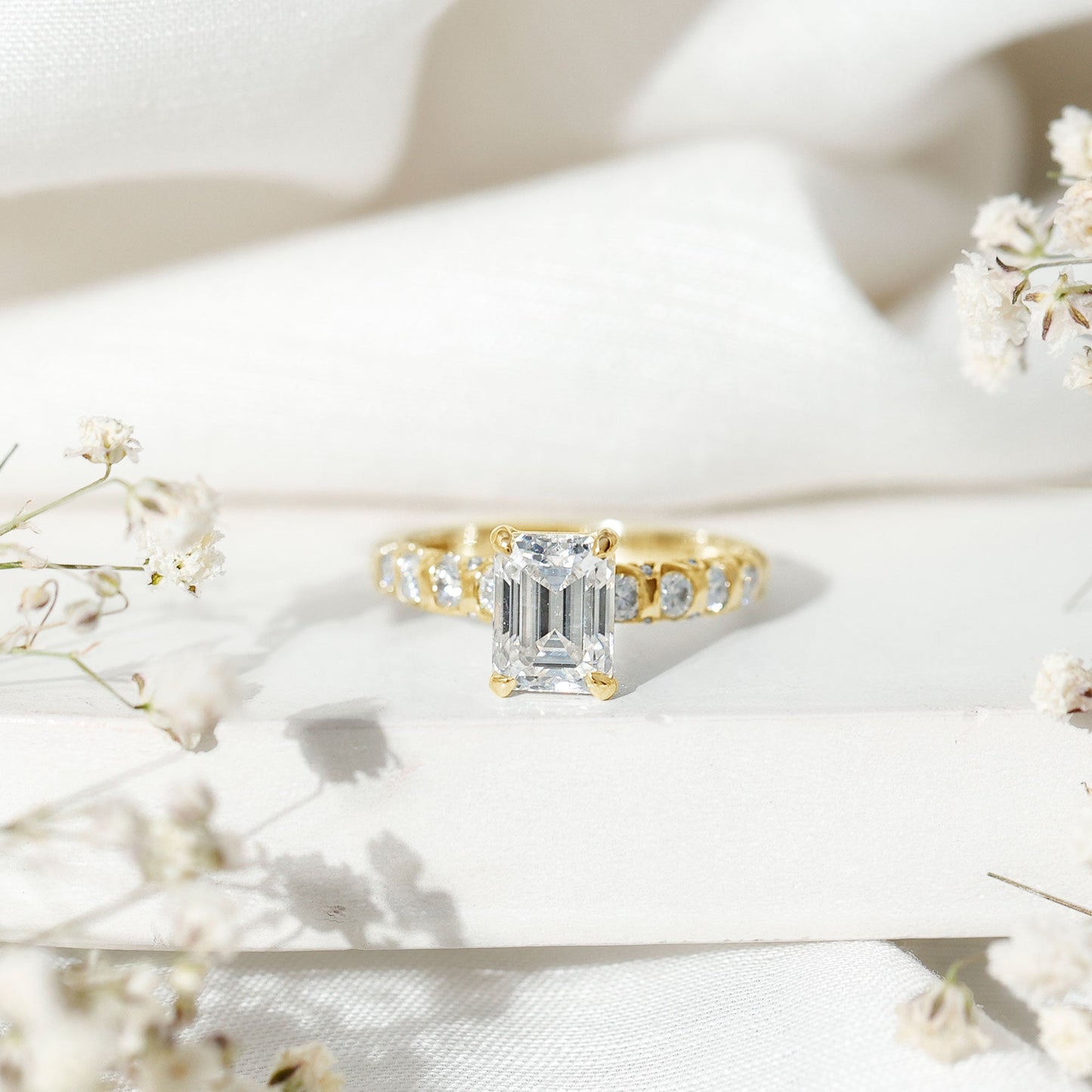 1.8 Carat Emerald Cut Lab Grown Diamond Engagement Ring with Accent