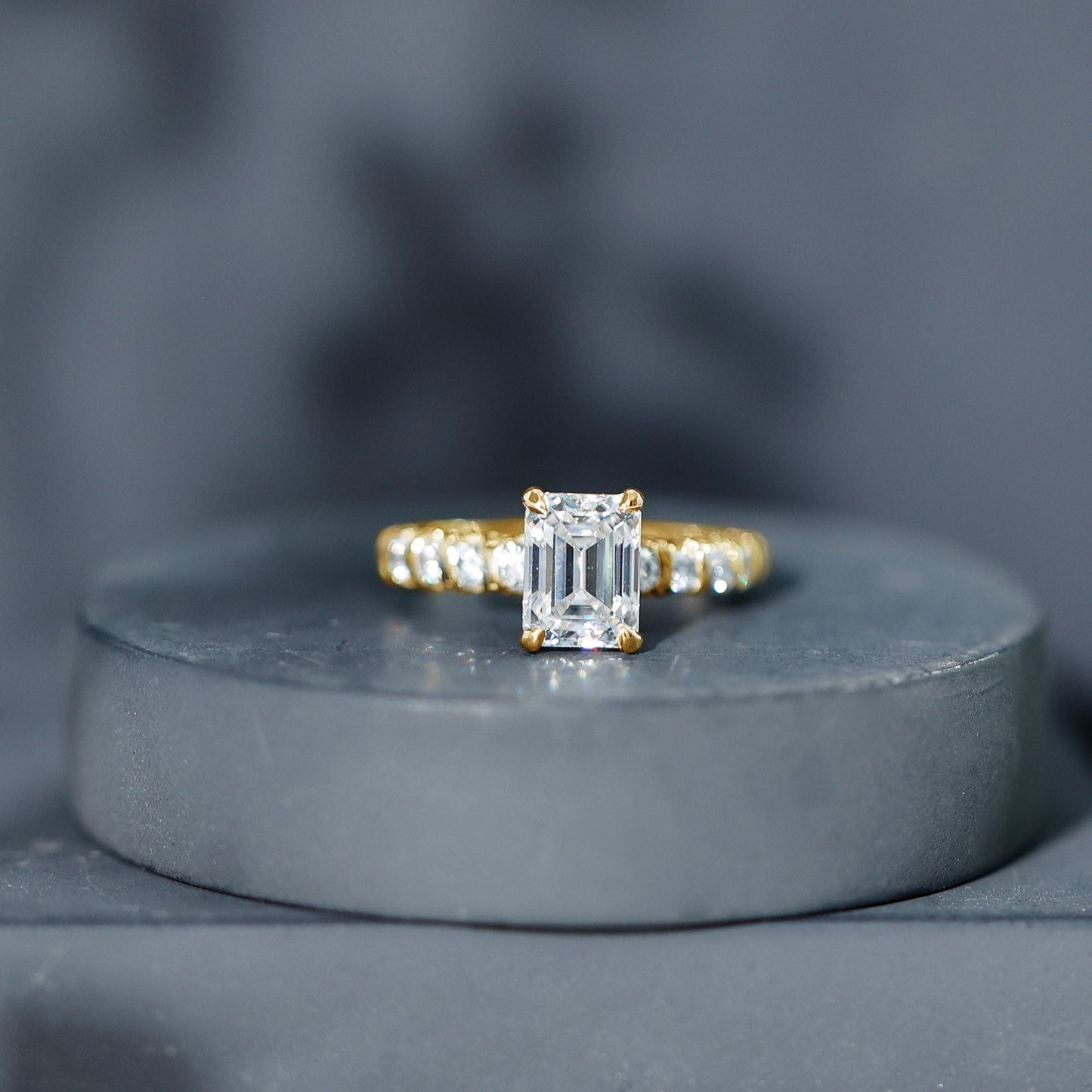 1.8 Carat Emerald Cut Lab Grown Diamond Engagement Ring with Accent