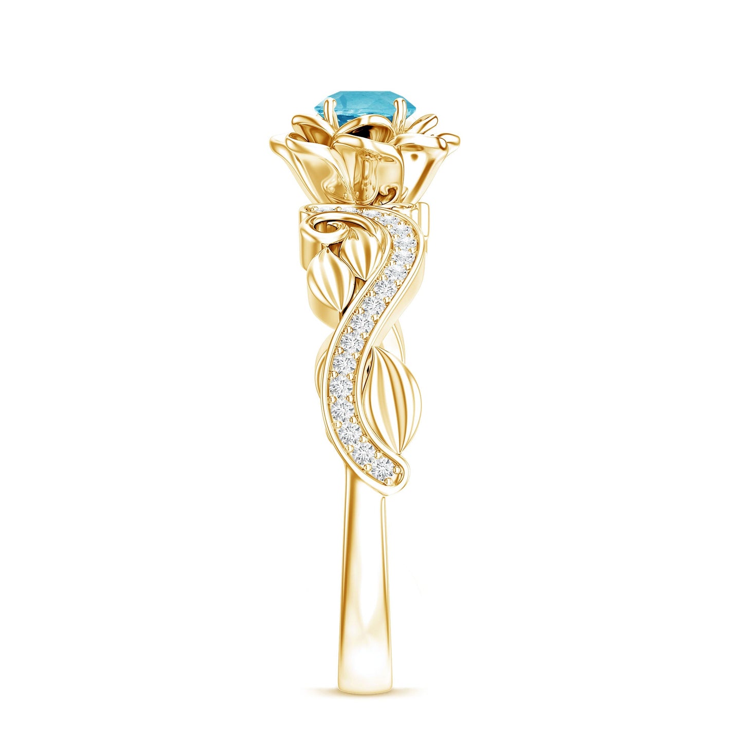 Natural Swiss Blue Topaz Flower Engagement Ring in Gold Plated Silver