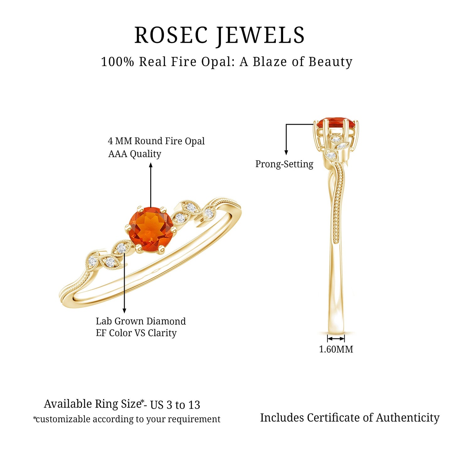 Minimalist Fire Opal and Diamond Promise Ring for Women