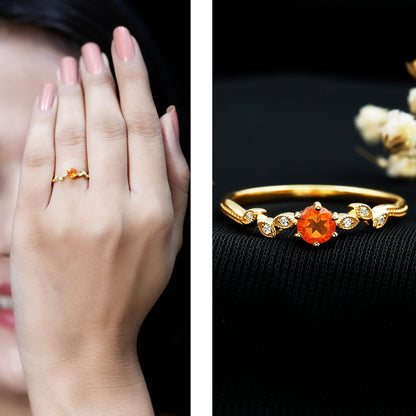 Minimalist Fire Opal and Diamond Promise Ring for Women