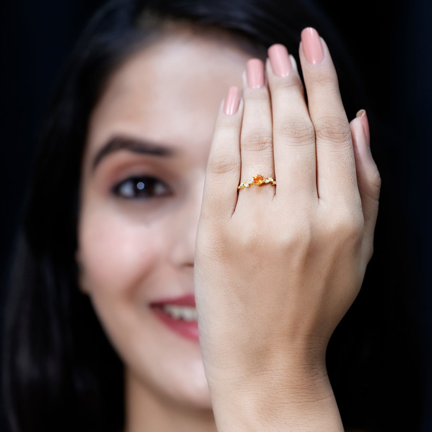 Minimalist Fire Opal and Diamond Promise Ring for Women