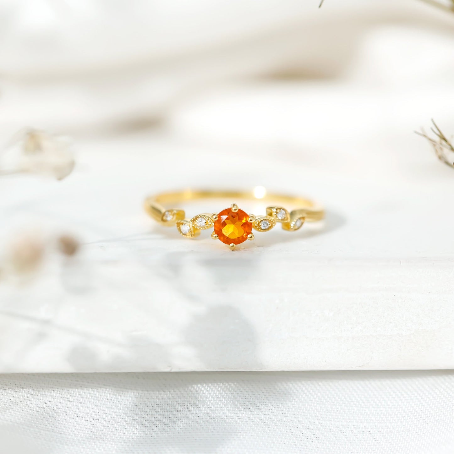 Minimalist Fire Opal and Diamond Promise Ring for Women