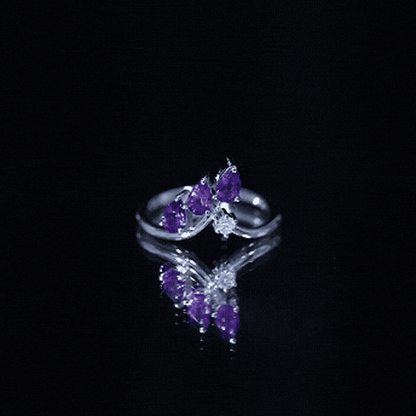Real Pear Shaped Amethyst and Diamond Ring For Women