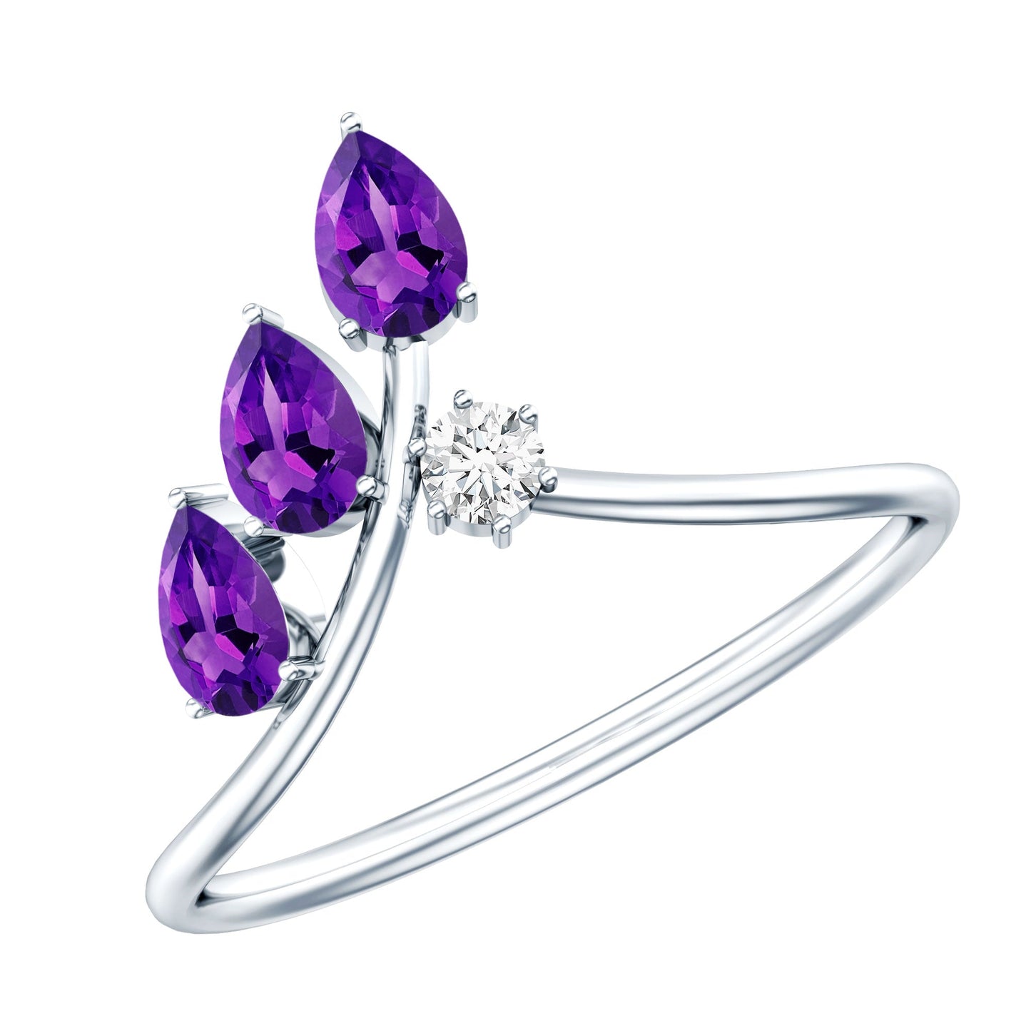 Real Pear Shaped Amethyst and Diamond Ring For Women