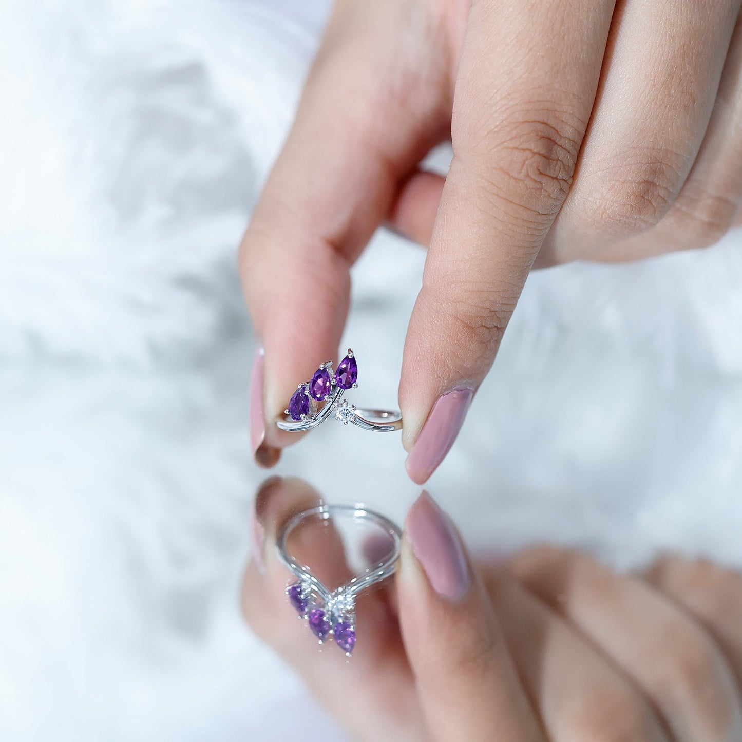 Real Pear Shaped Amethyst and Diamond Ring For Women
