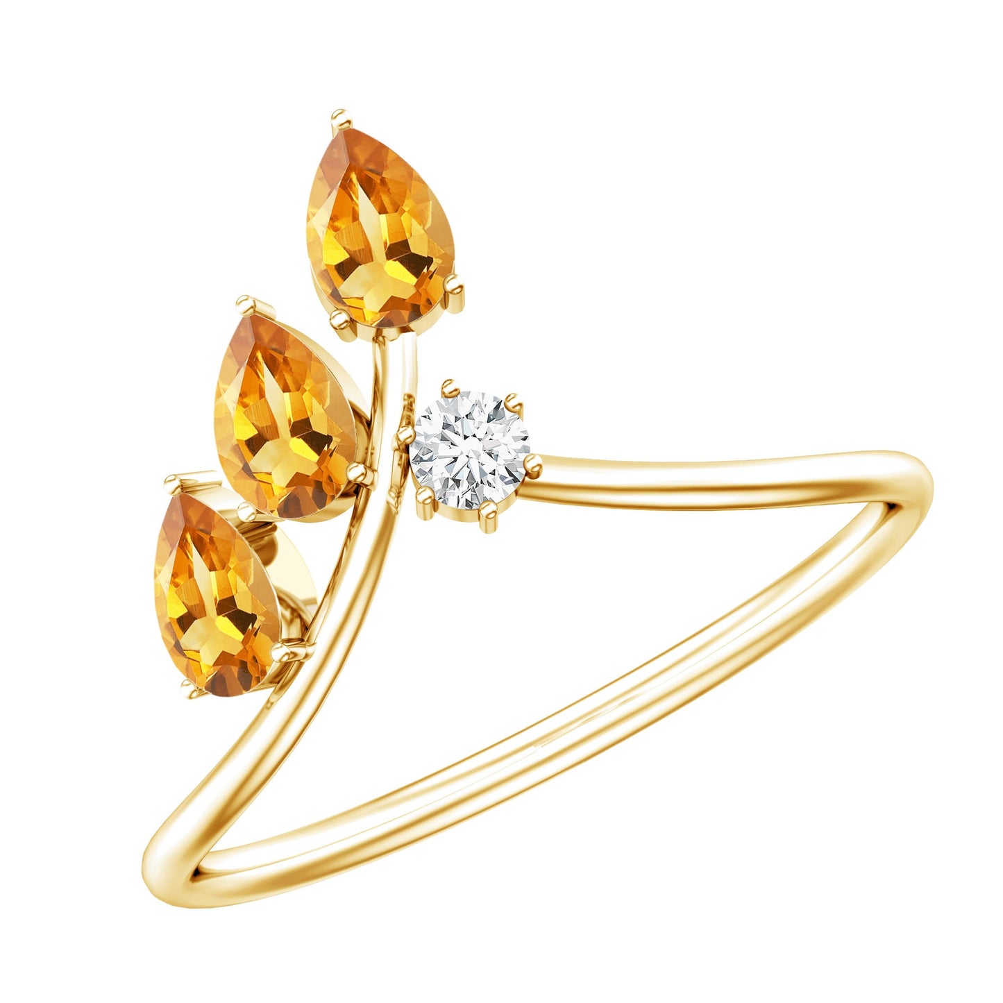 Certified Pear Shaped Citrine Ring Guard with Lab Diamond
