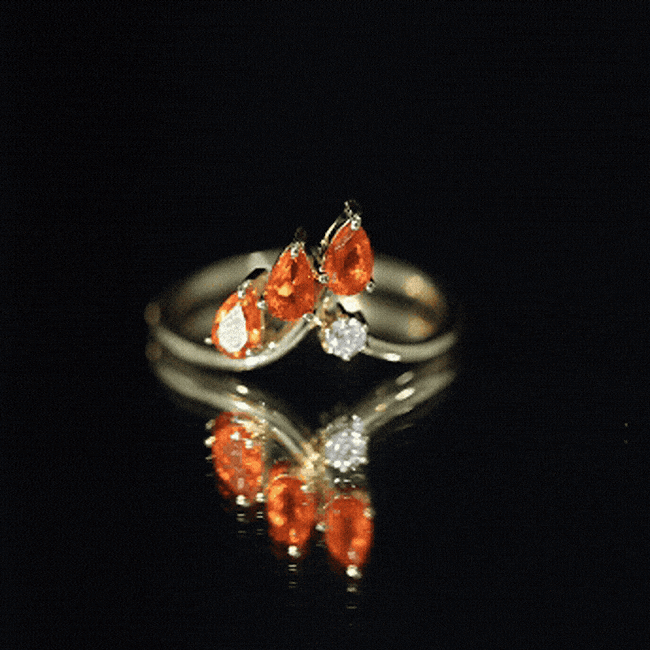 Pear Shaped Fire Opal Stackable Ring with Lab Grown Diamond