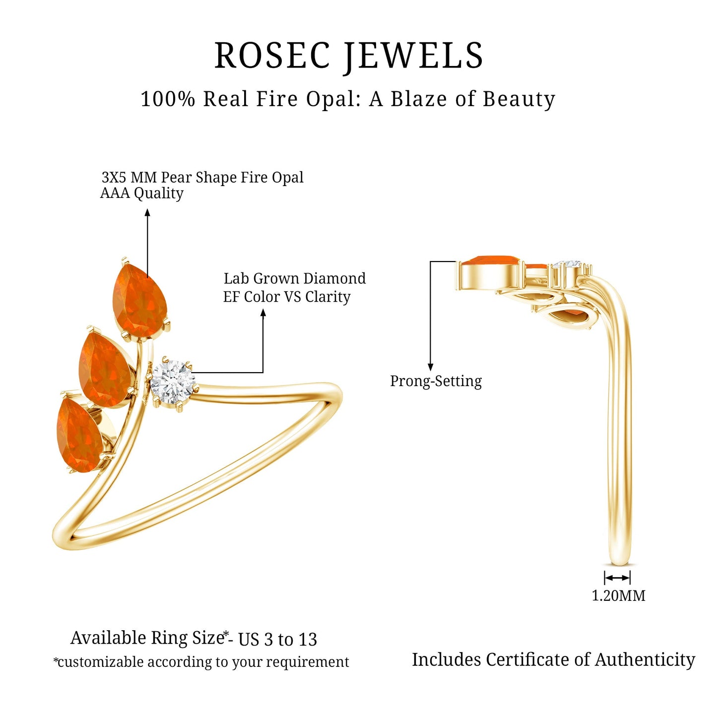 Pear Shaped Fire Opal Stackable Ring with Lab Grown Diamond