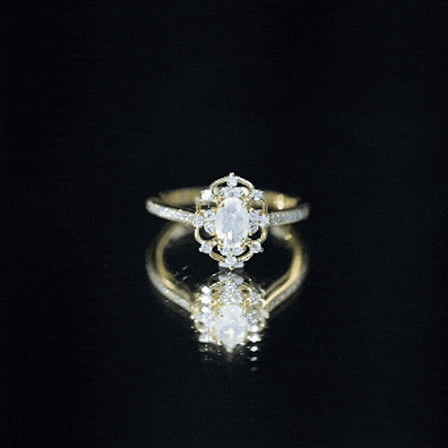 Vintage Looking 0.50 Carat Ethiopian Opal Oval Engagement Ring with Diamond Accent