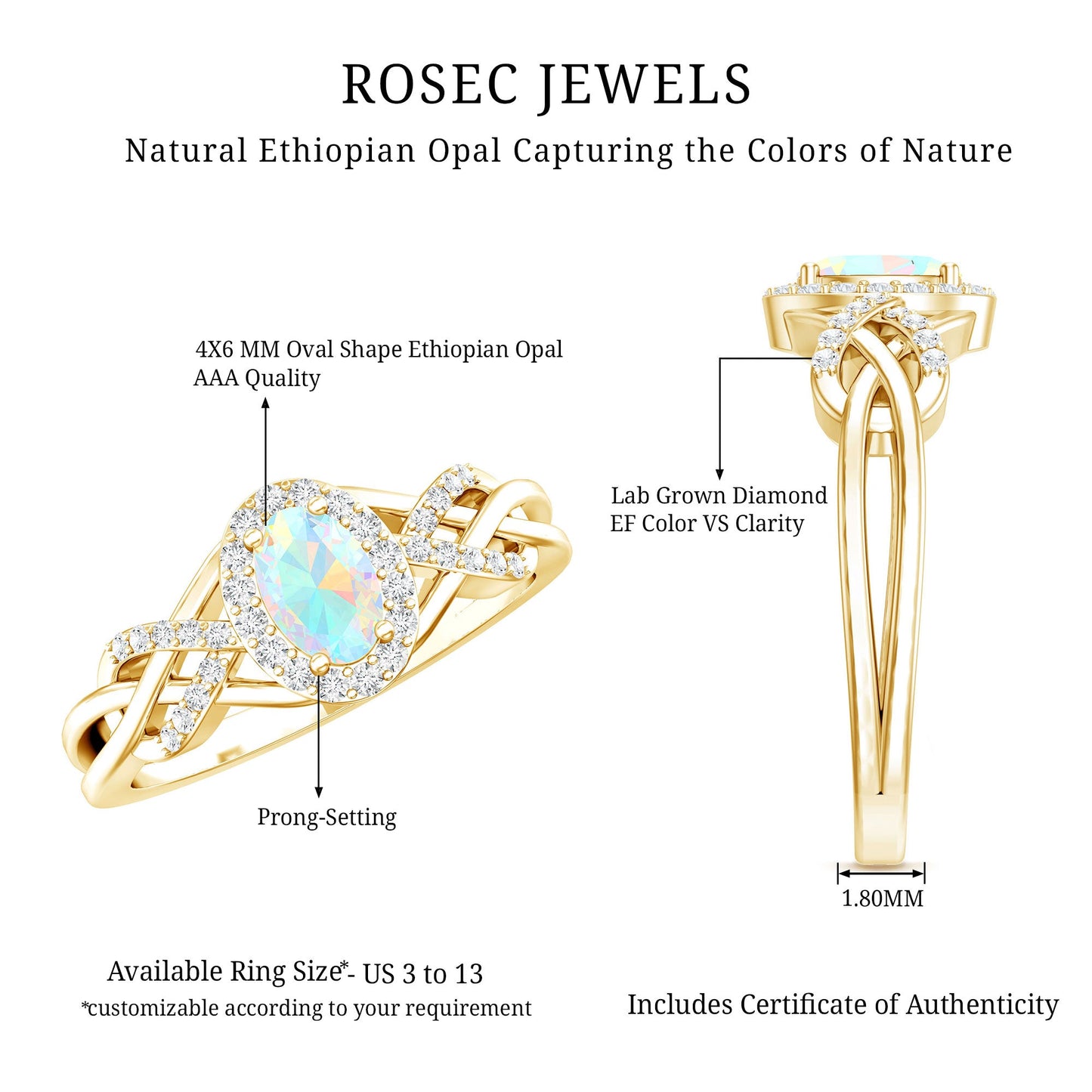 Genuine Ethiopian Opal and Diamond Oval Engagement Ring