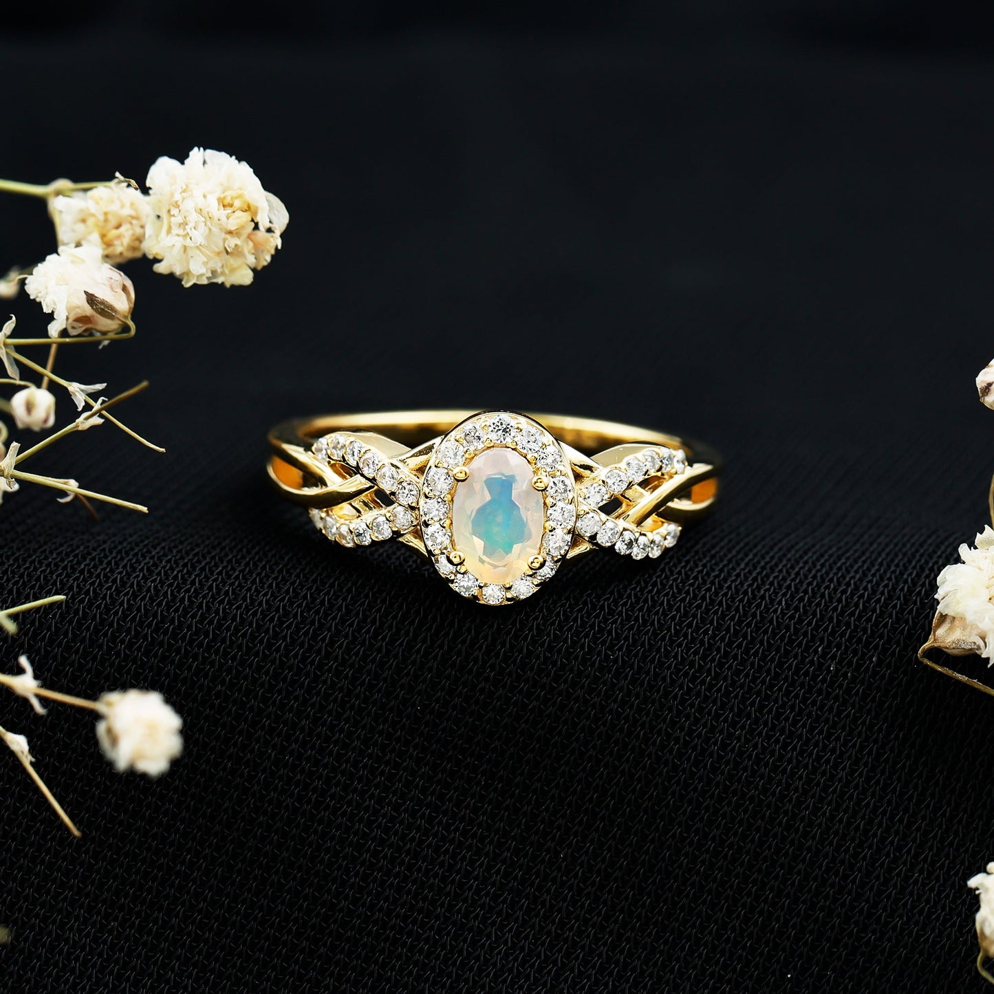 Genuine Ethiopian Opal and Diamond Oval Engagement Ring