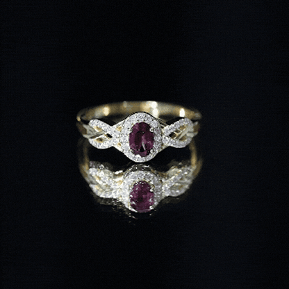 Genuine Rhodolite Garnet and Diamond Criss Cross Engagement Ring