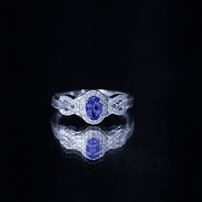 Real Tanzanite and Diamond Engagement Ring with Criss Cross Shank