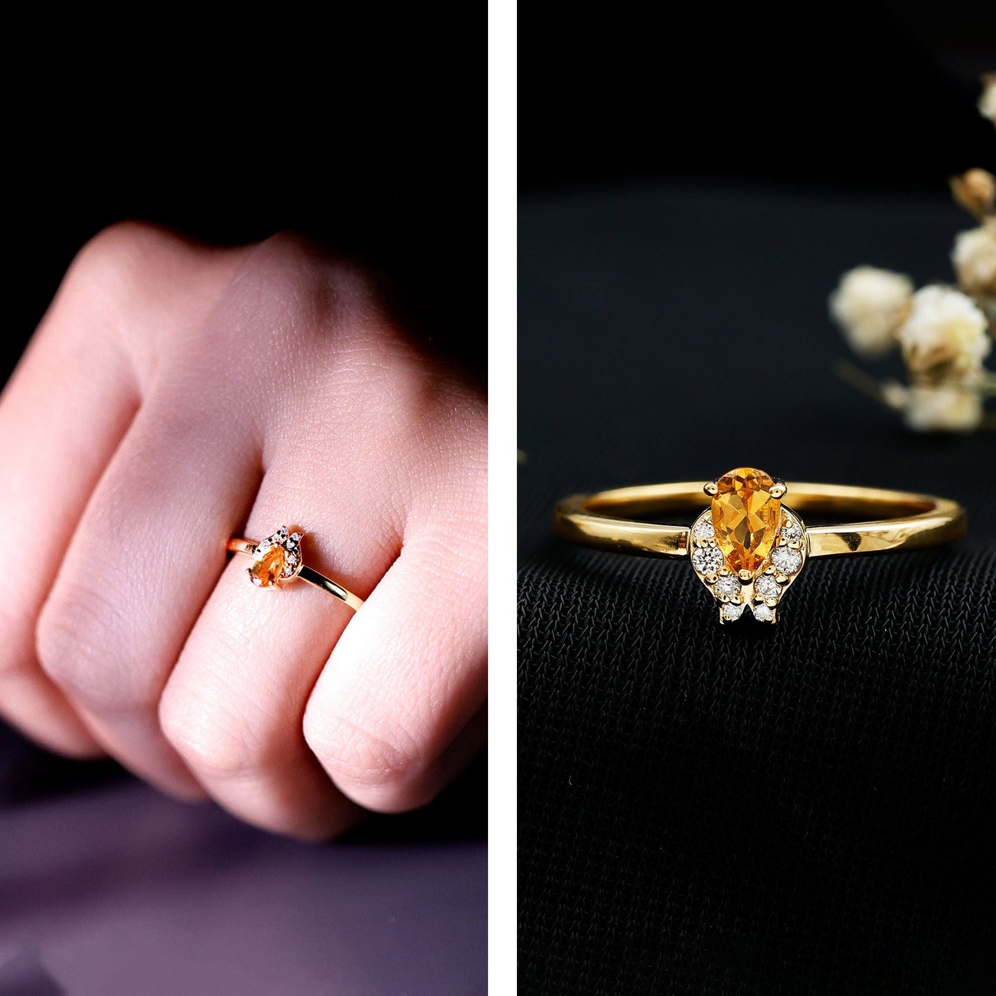 Minimalist Citrine and Diamond Promise Ring for Her in Silver