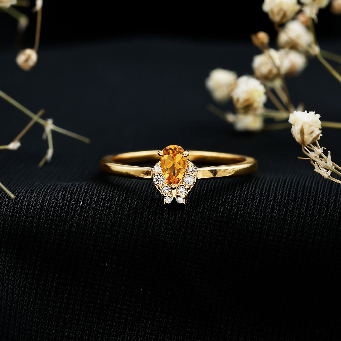 Minimalist Citrine and Diamond Promise Ring for Her in Silver