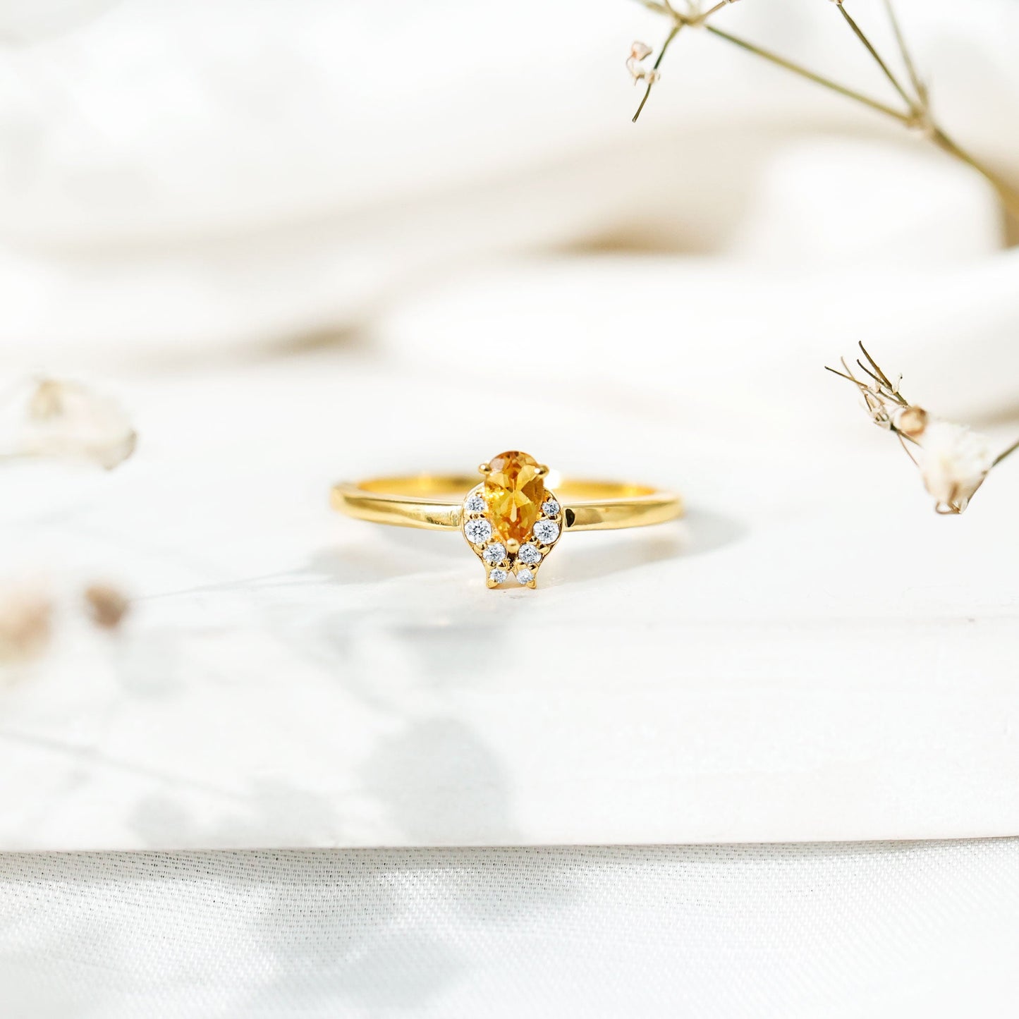 Minimalist Citrine and Diamond Promise Ring for Her in Silver