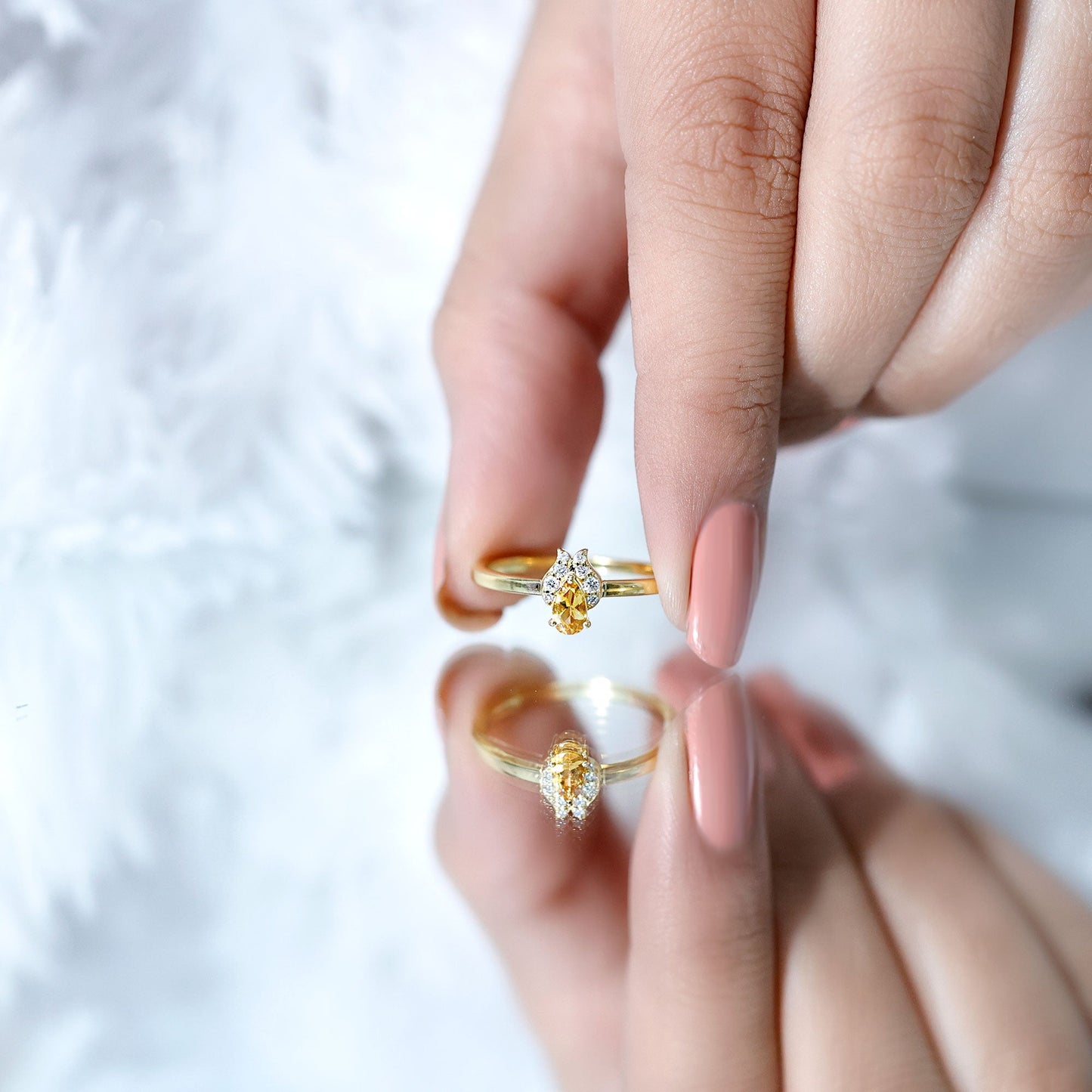 Minimalist Citrine and Diamond Promise Ring for Her in Silver
