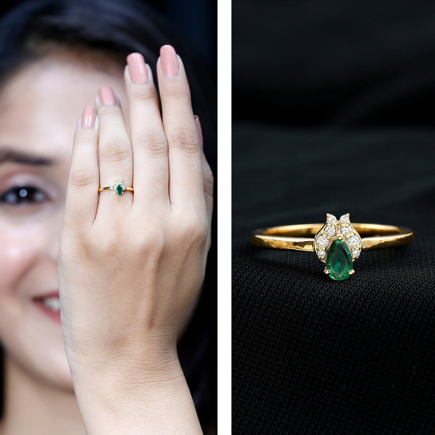 Womens Lab Grown Emerald and Diamond Promise Ring in Silver