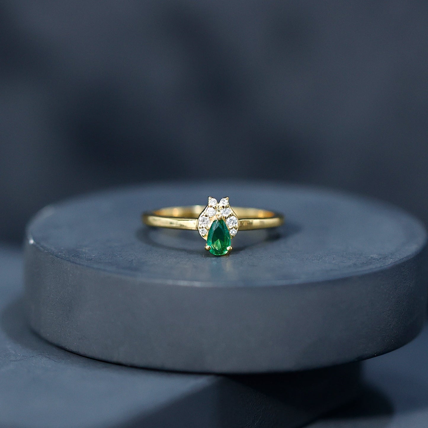 Womens Lab Grown Emerald and Diamond Promise Ring in Silver