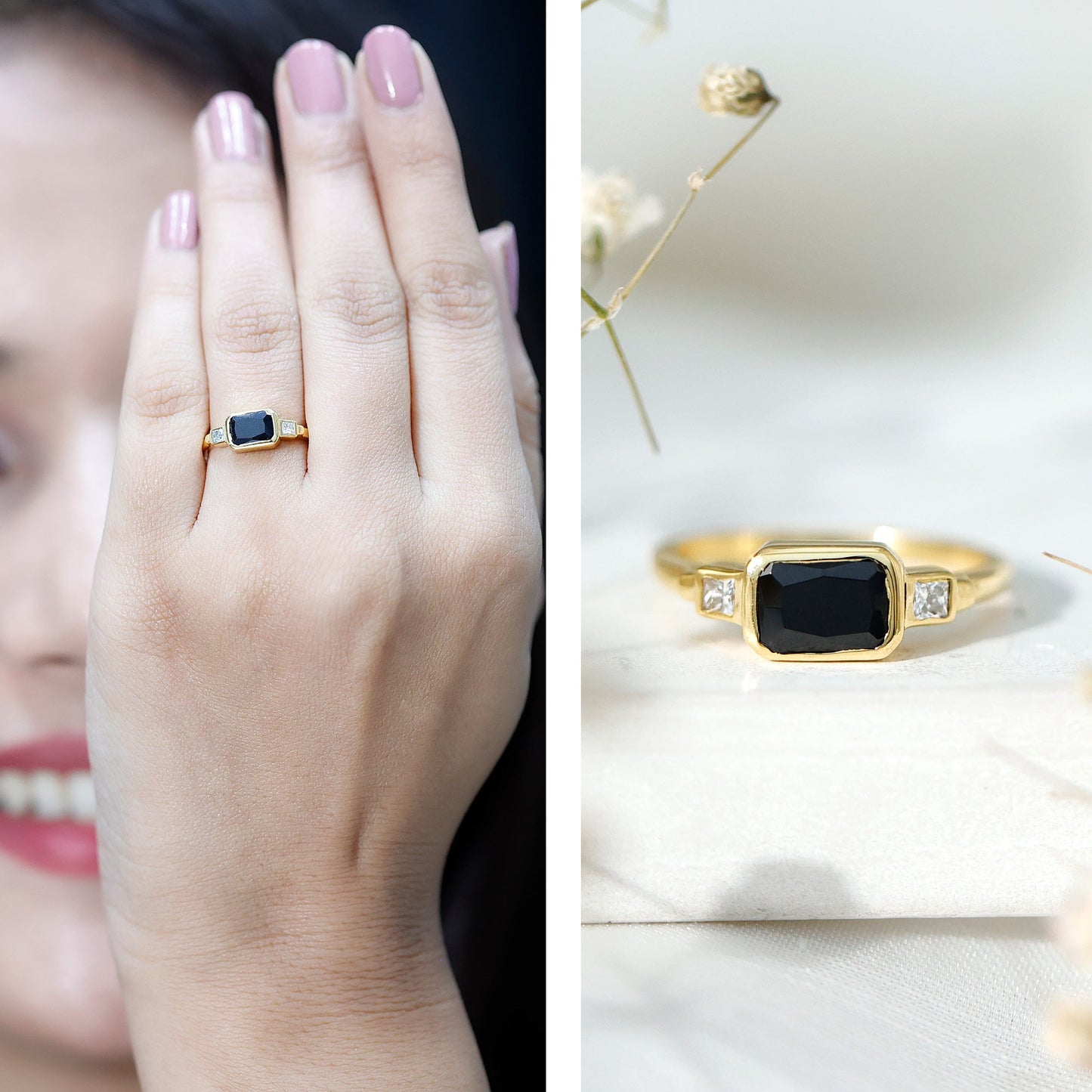 Lab Grown Black Diamond Bezel Set Engagement Ring For Women