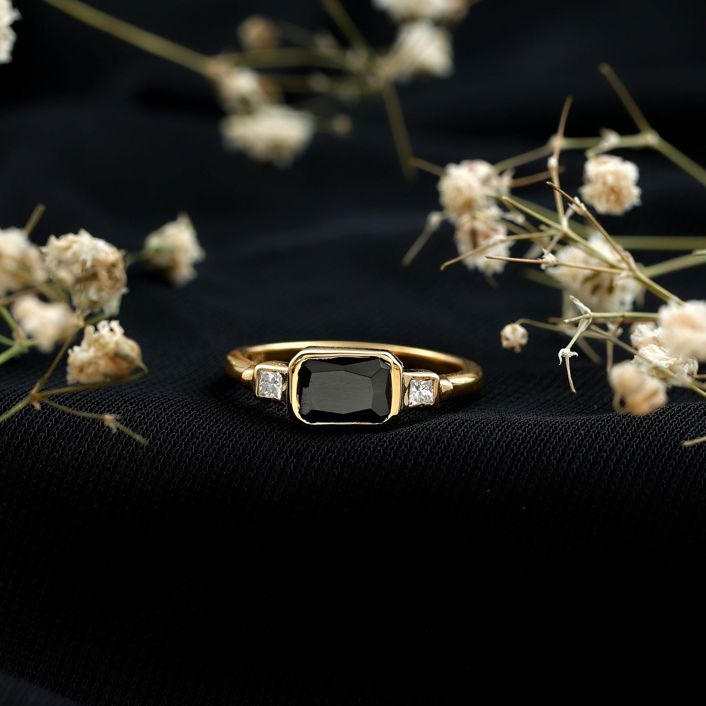 Lab Grown Black Diamond Bezel Set Engagement Ring For Women