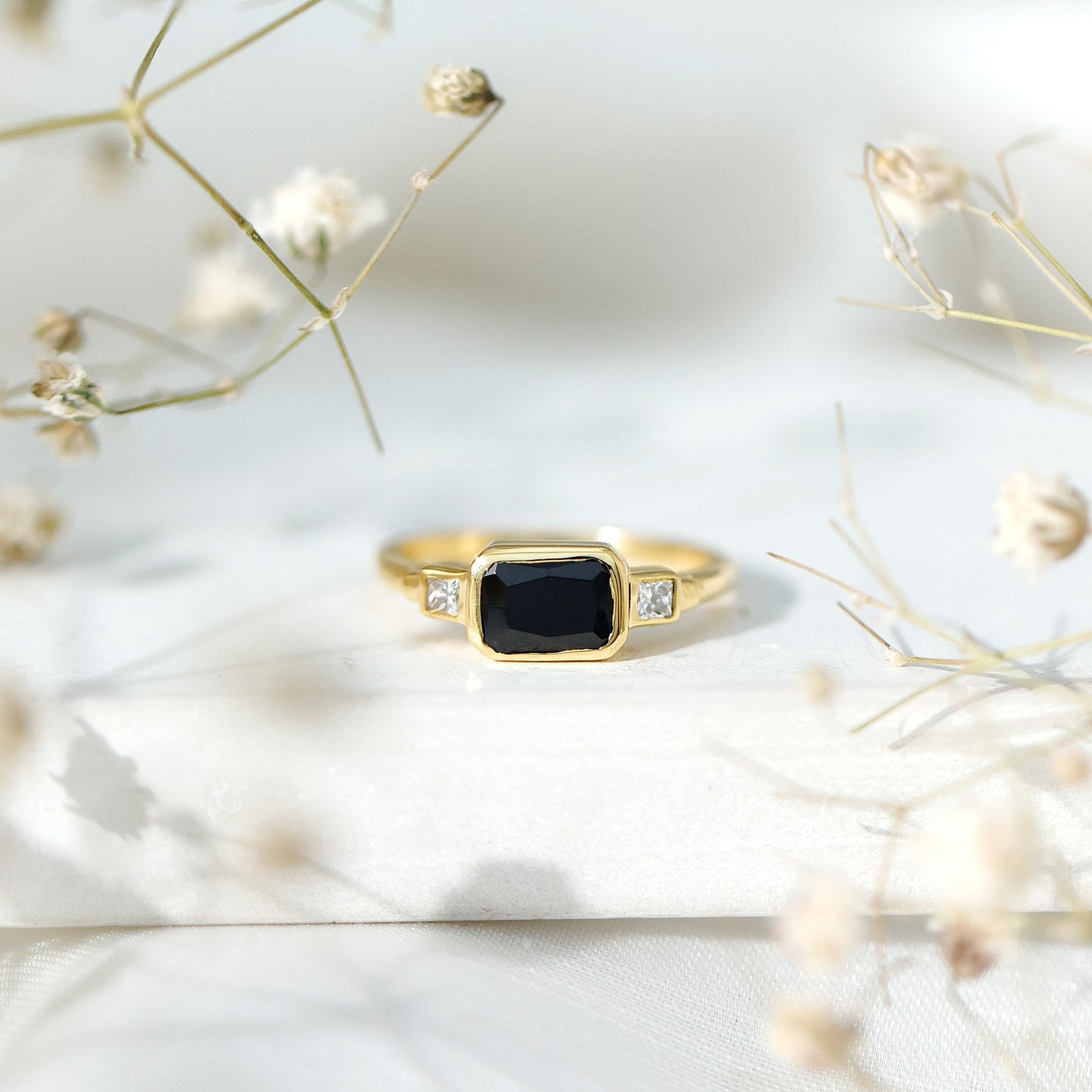 Lab Grown Black Diamond Bezel Set Engagement Ring For Women