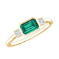 1 Carat Lab Grown Emerald 3 Stone Engagement Ring with Diamond in East West Style