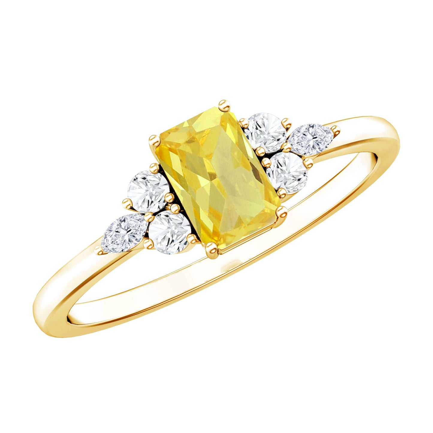 0.75 Carat Emerald Cut Lab Created Yellow Sapphire Promise Engagement Ring