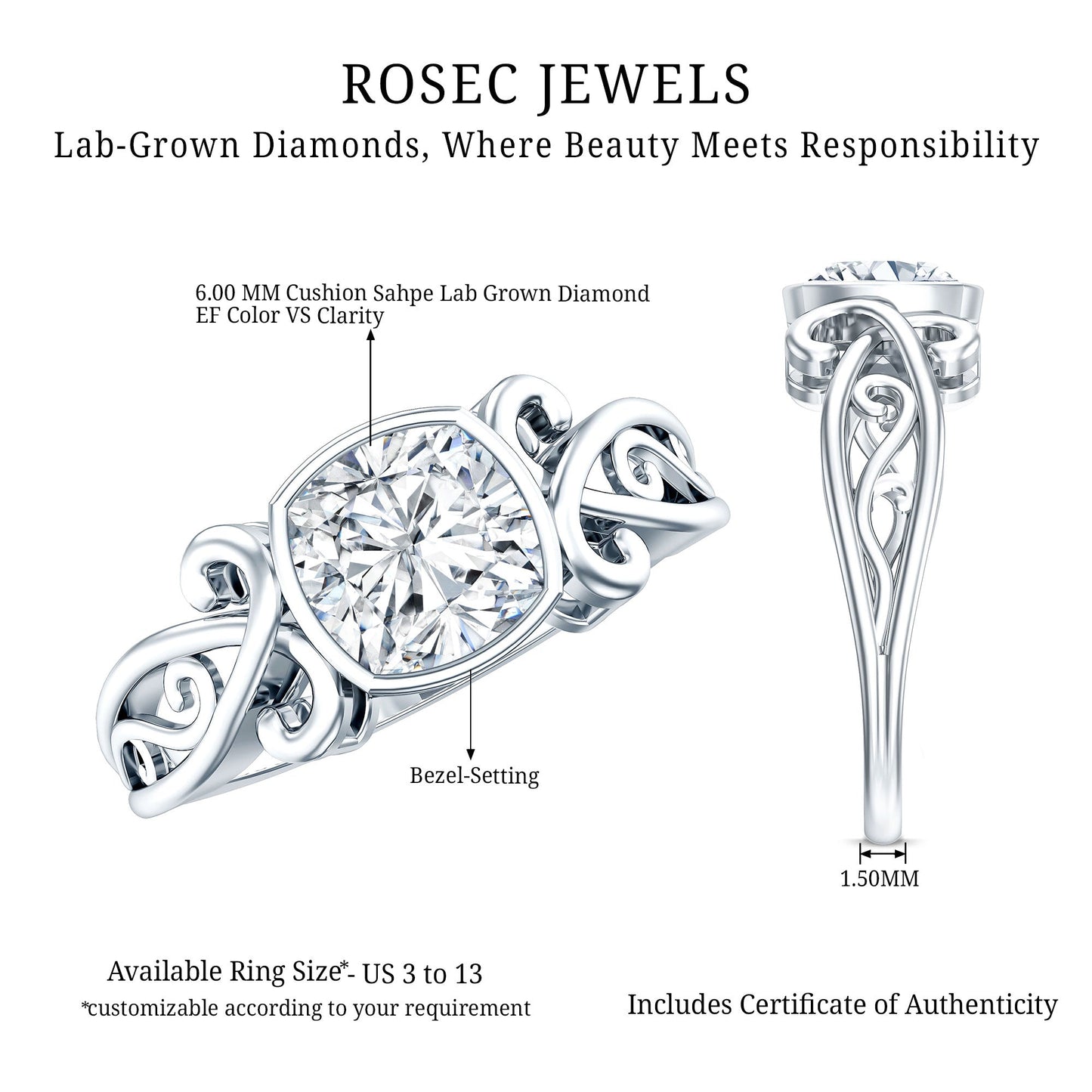 1.7 Carat Lab Grown Diamond Cushion Engagement Ring