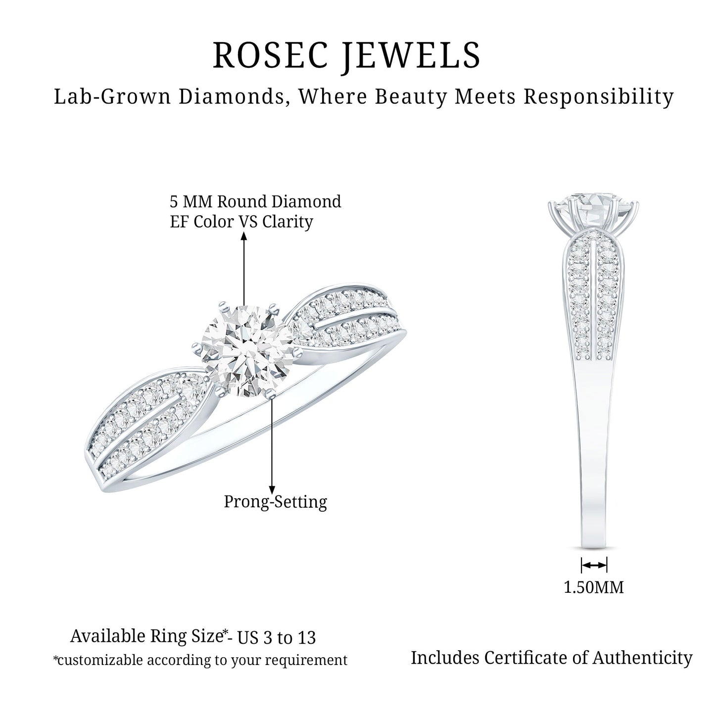 Certified Solitaire Lab Grown Diamond Promise Engagement Ring