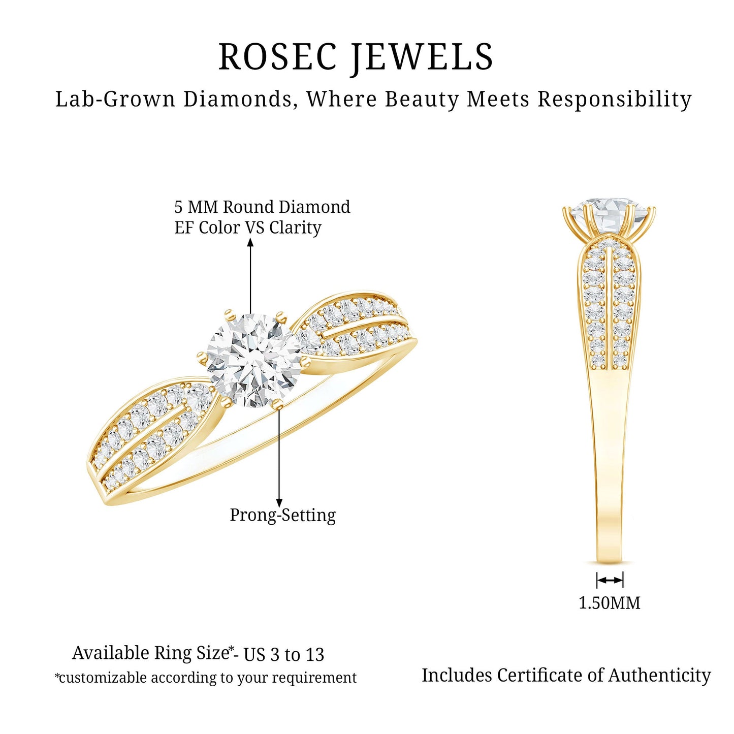 Certified Solitaire Lab Grown Diamond Promise Engagement Ring