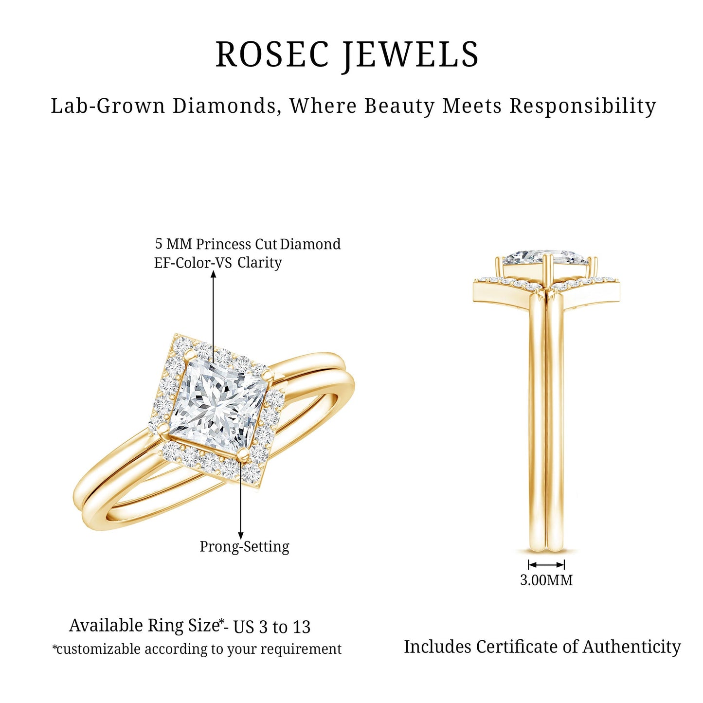 Princess Cut Lab Grown Diamond Bridal Ring Set
