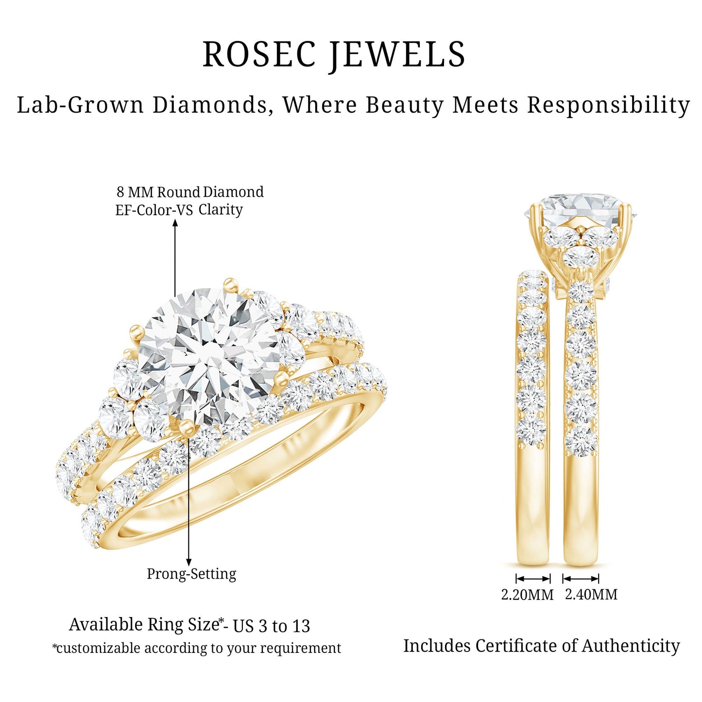 Certified Lab Grown Diamond Engagement Ring With Ring Guard for Her