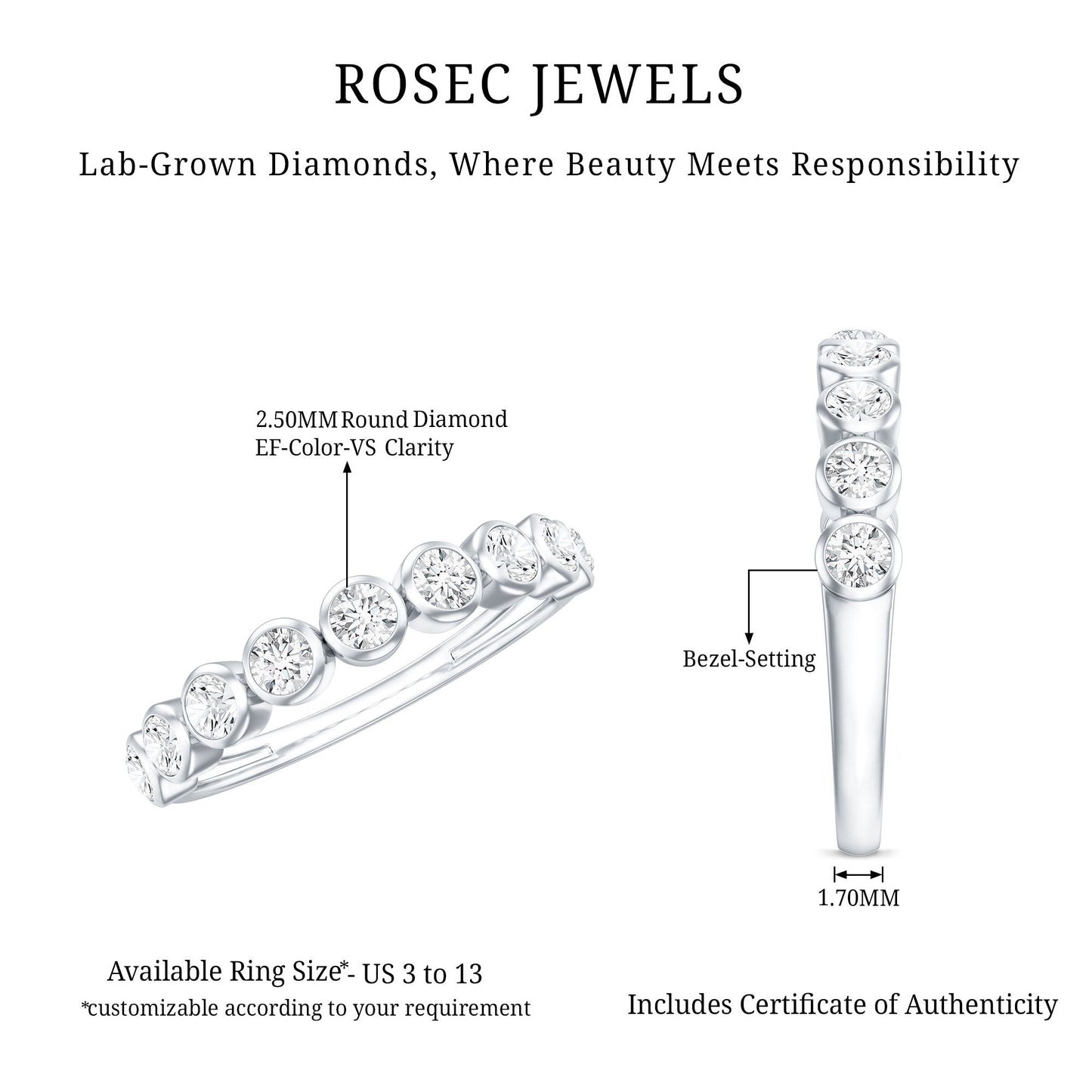 Bezel Set Lab Grown Diamond Half Eternity Ring