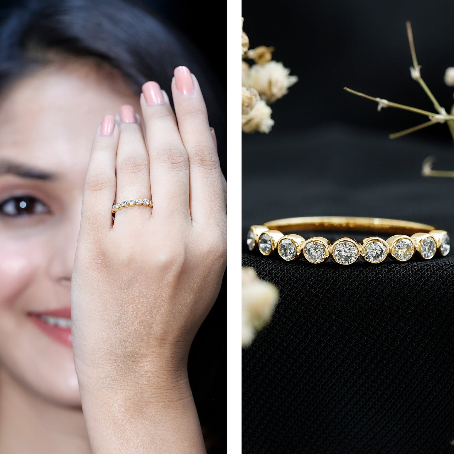 Bezel Set Lab Grown Diamond Half Eternity Ring