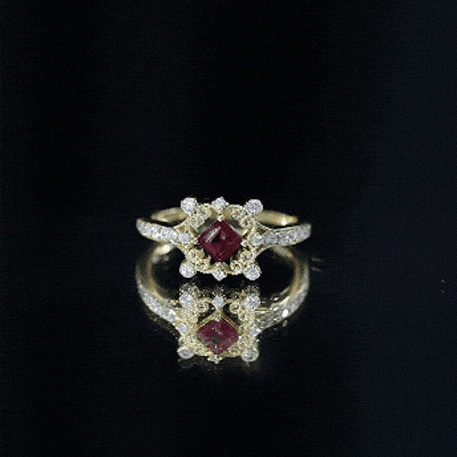 Certified Lab Grown Ruby Diamond Retro Engagement Ring