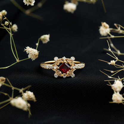 Certified Lab Grown Ruby Diamond Retro Engagement Ring