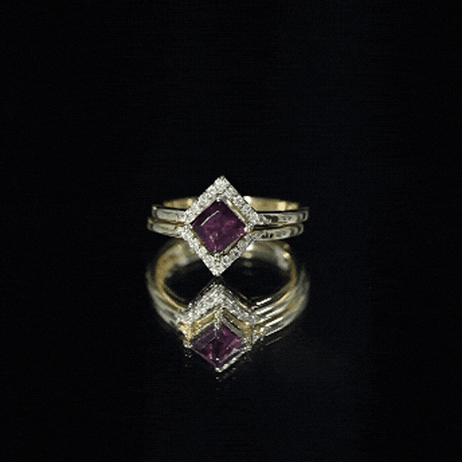 Rhodolite Garnet Princess Cut Engagement Ring with Diamond Enhancer