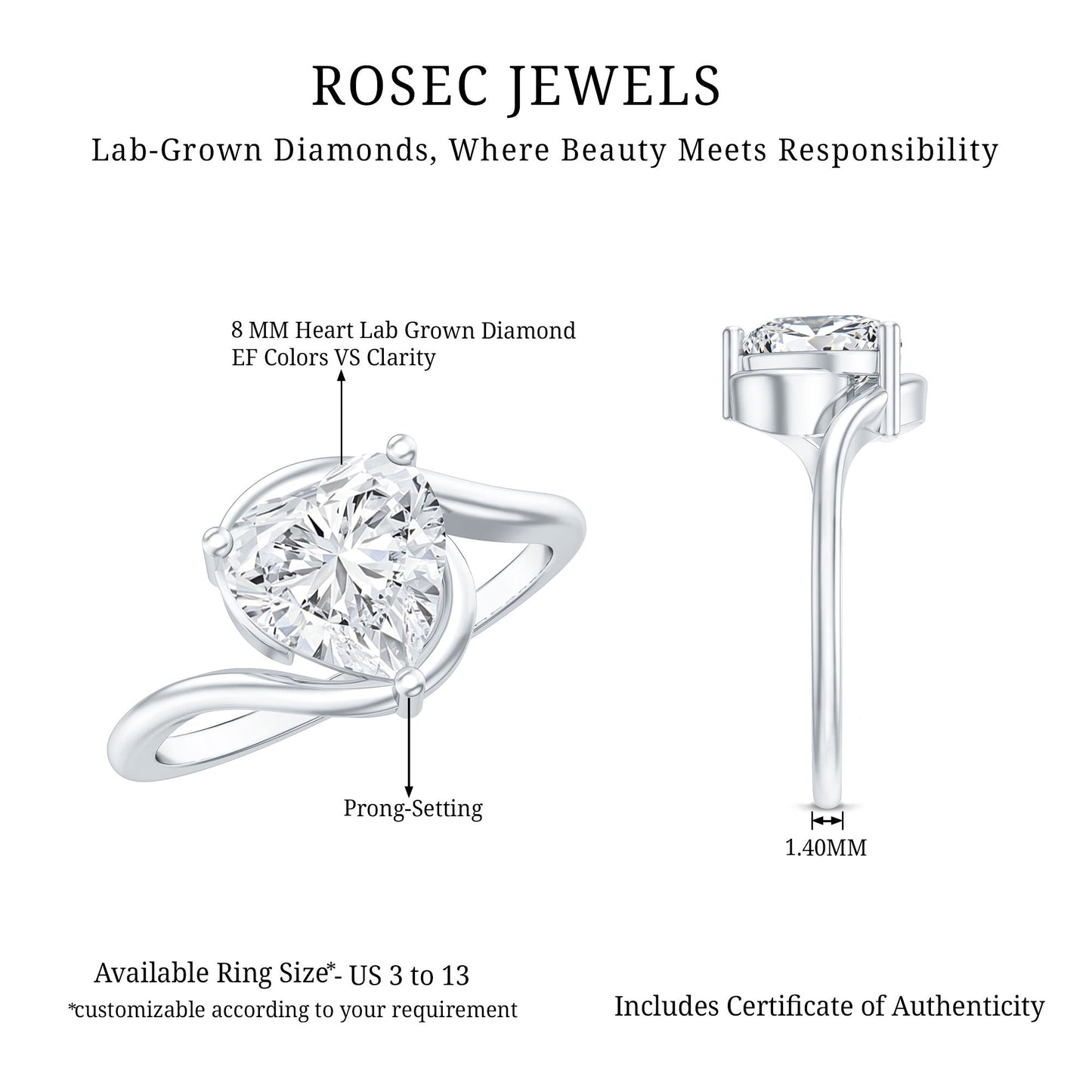 2 Carat Lab Grown Diamond Heart Shape Engagement Ring For Her
