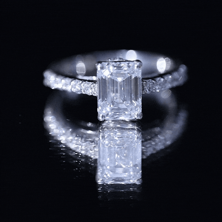 Diamond Emerald Cut Engagement Ring With Hidden Halo