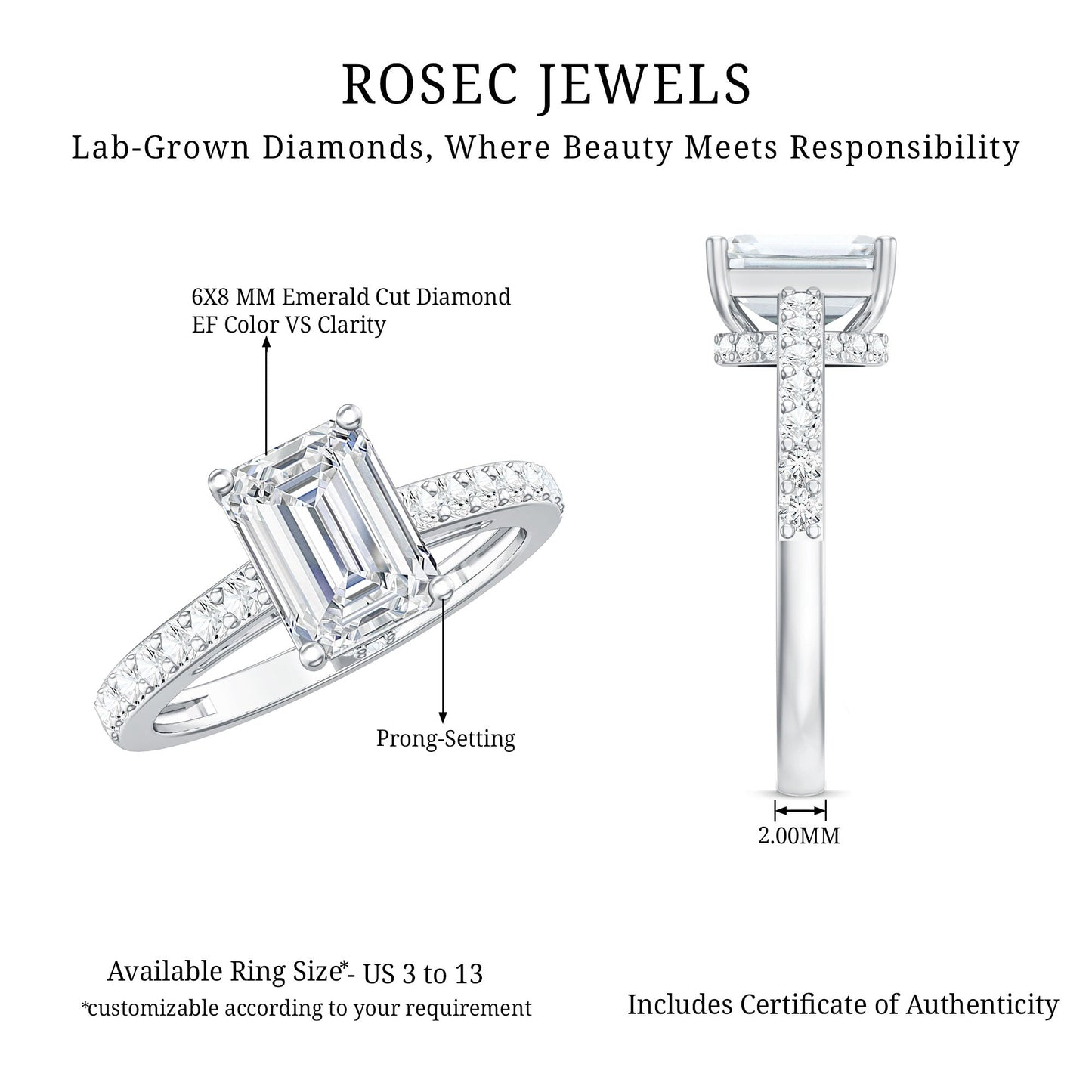 Diamond Emerald Cut Engagement Ring With Hidden Halo