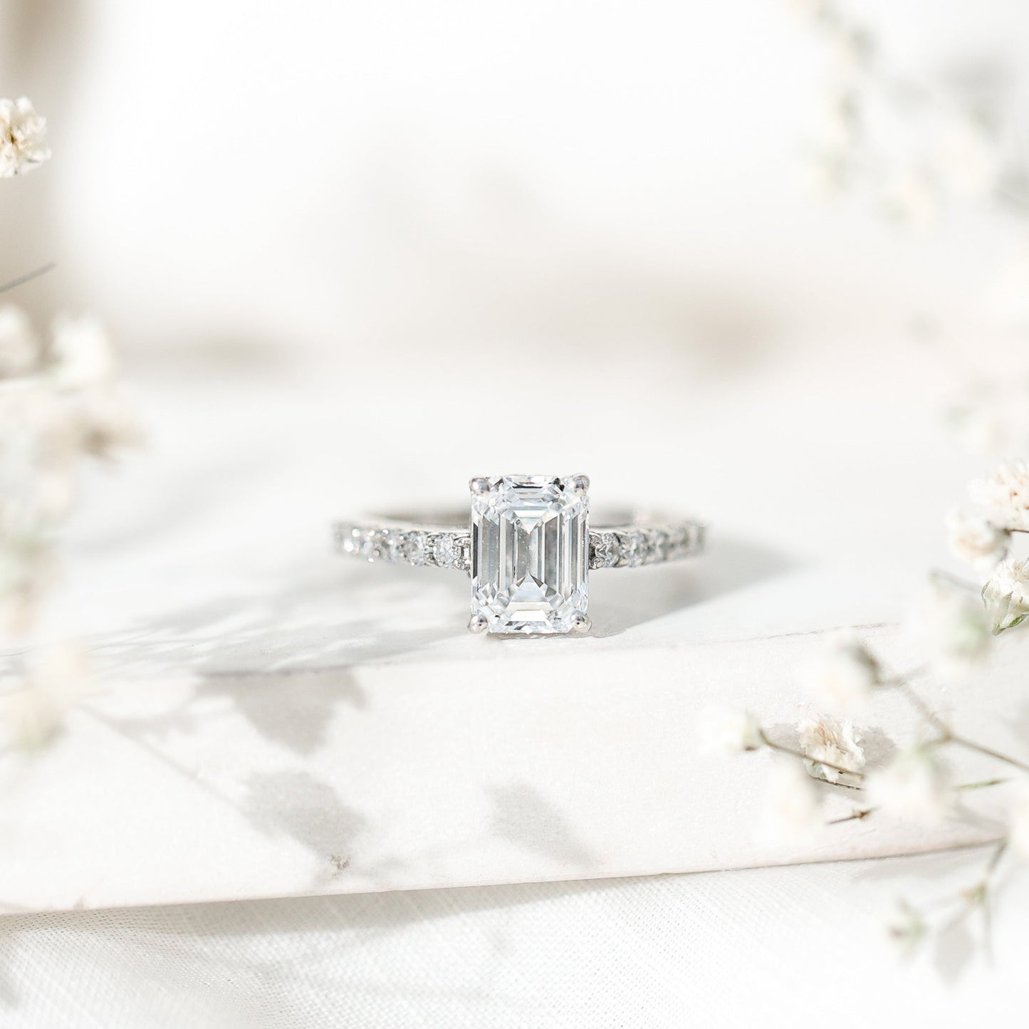 Diamond Emerald Cut Engagement Ring With Hidden Halo