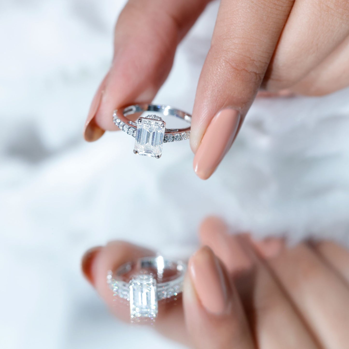 Diamond Emerald Cut Engagement Ring With Hidden Halo